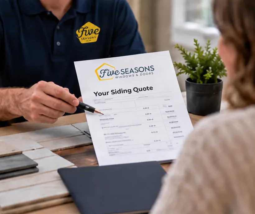 Five Seasons siding quote being reviewed during an in-home visit